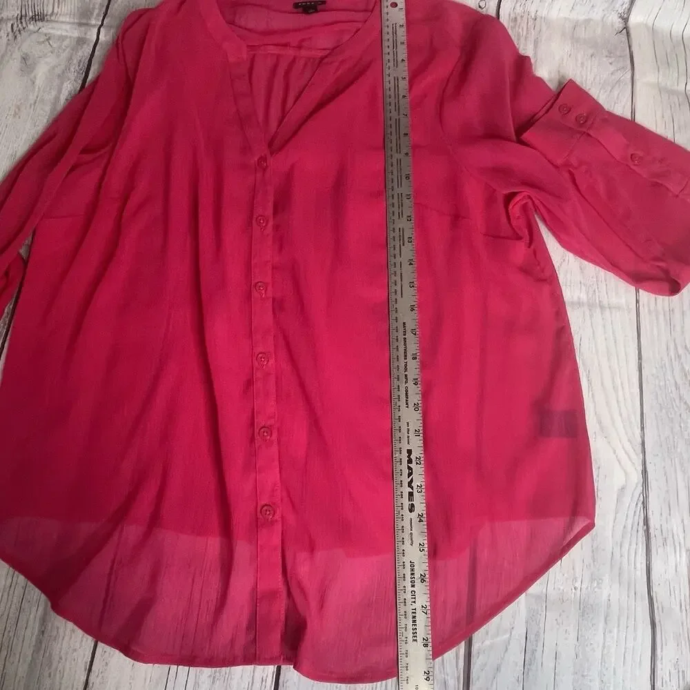 Torrid Chiffon Buton Down Size 1X Long Sleeve Blouse Pink BOHO - Picture 14 of 16